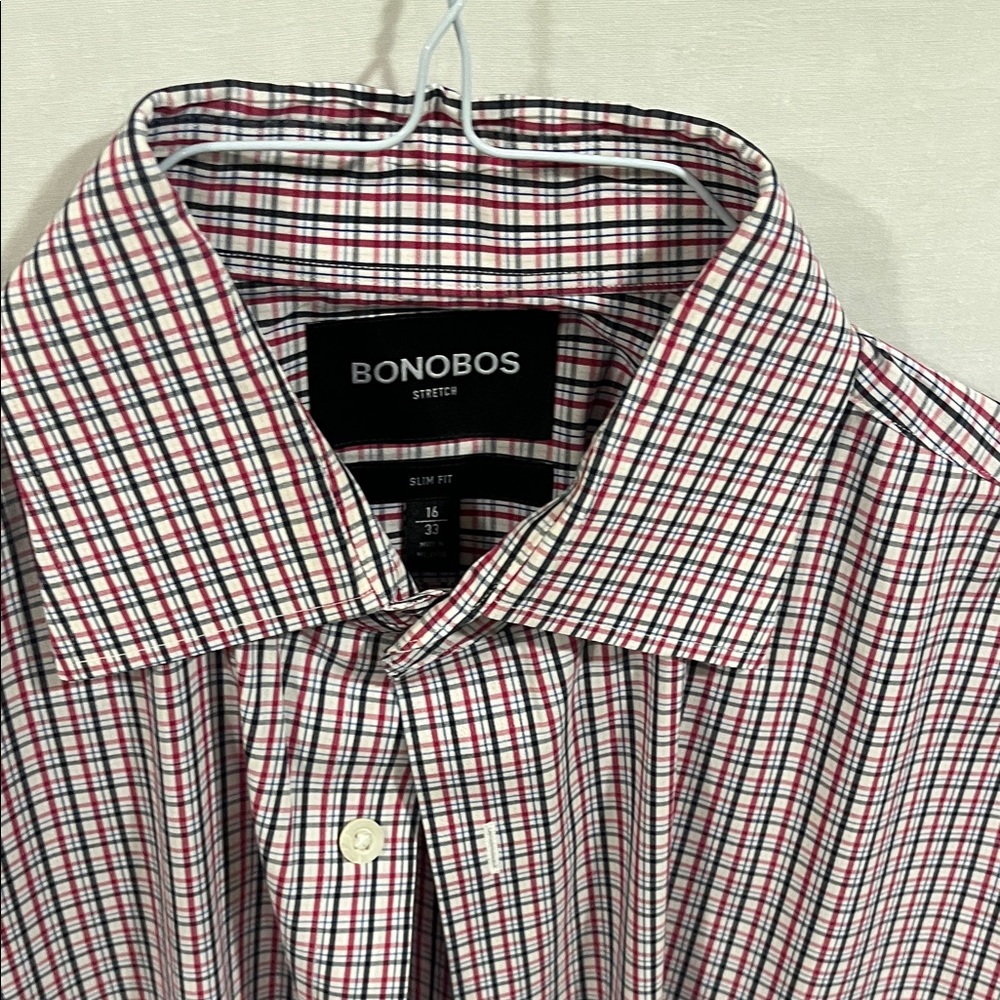 Bonobos Burgundy or maroon or garnet and black and white Plaid Button Down Shirt